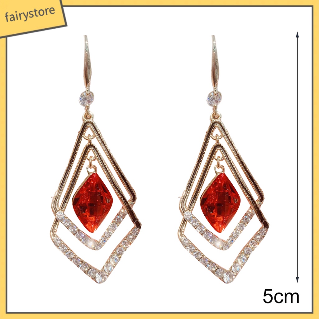 1 Đôi Bông Tai Hình Thoi Hai Lớp Đính Đá Lấp Lánh Dành Cho Nữ