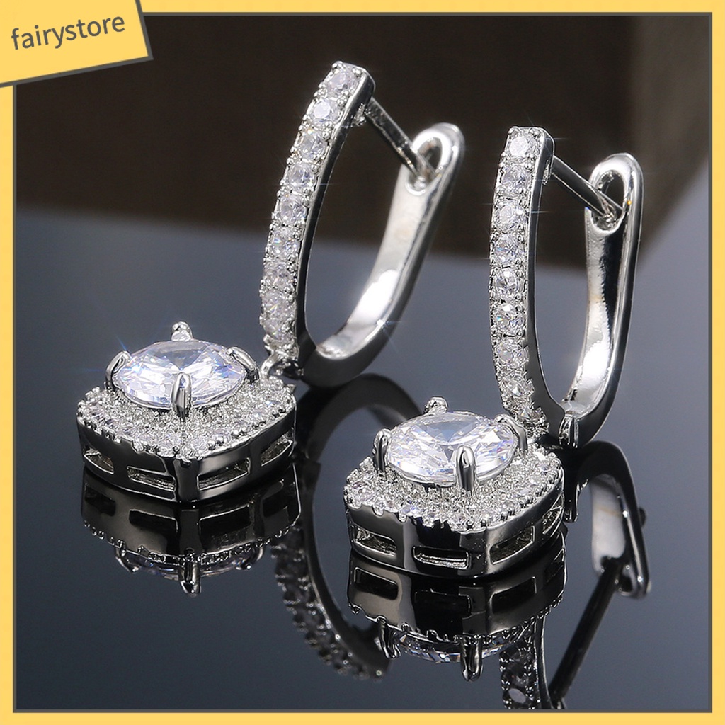 1 Đôi Bông Tai Hình Vuông Đính Đá Zircon Lấp Lánh Phong Cách Hàn Quốc