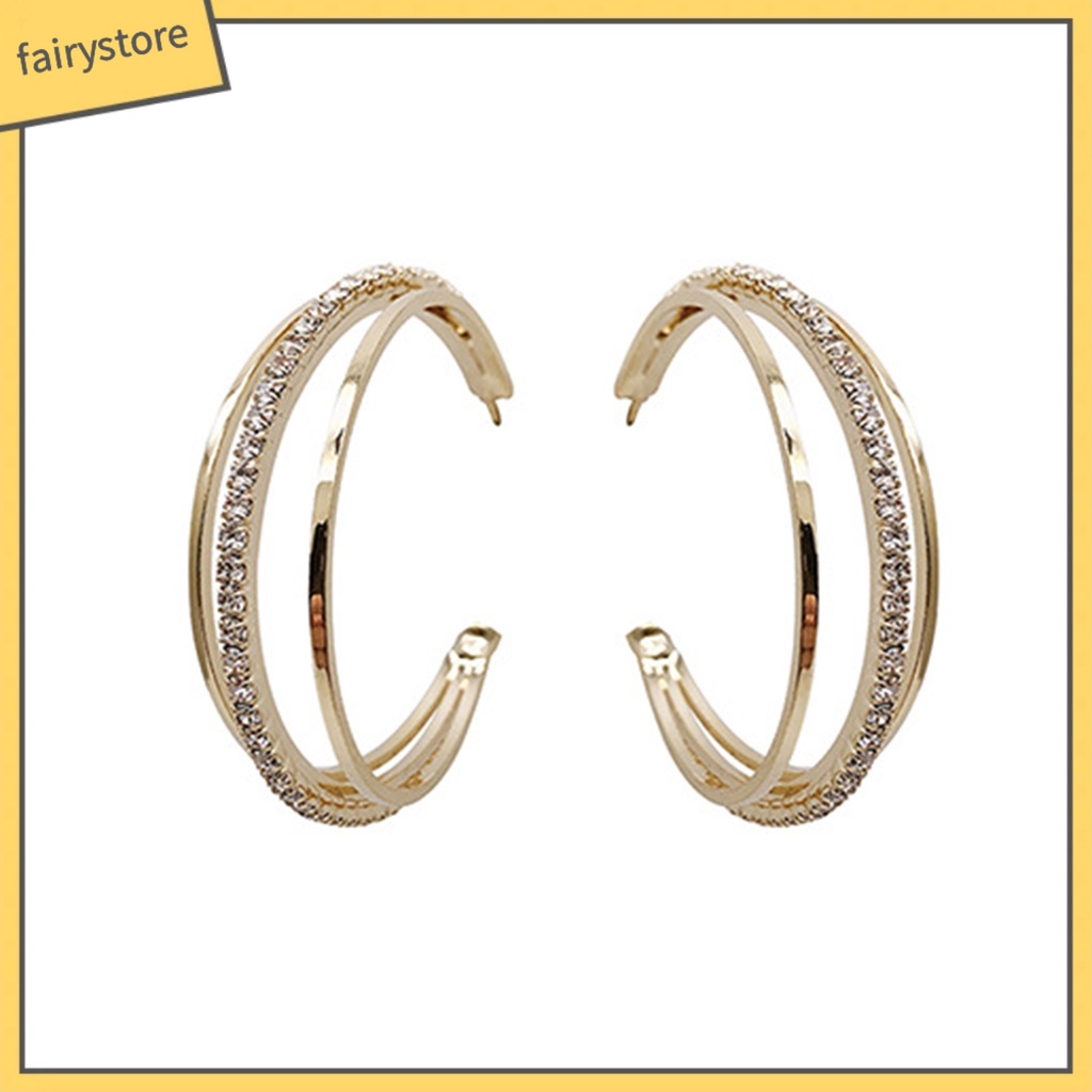 1 Đôi Bông Tai Tròn Đính Đá Chống Biến Dạng Dành Cho Nữ