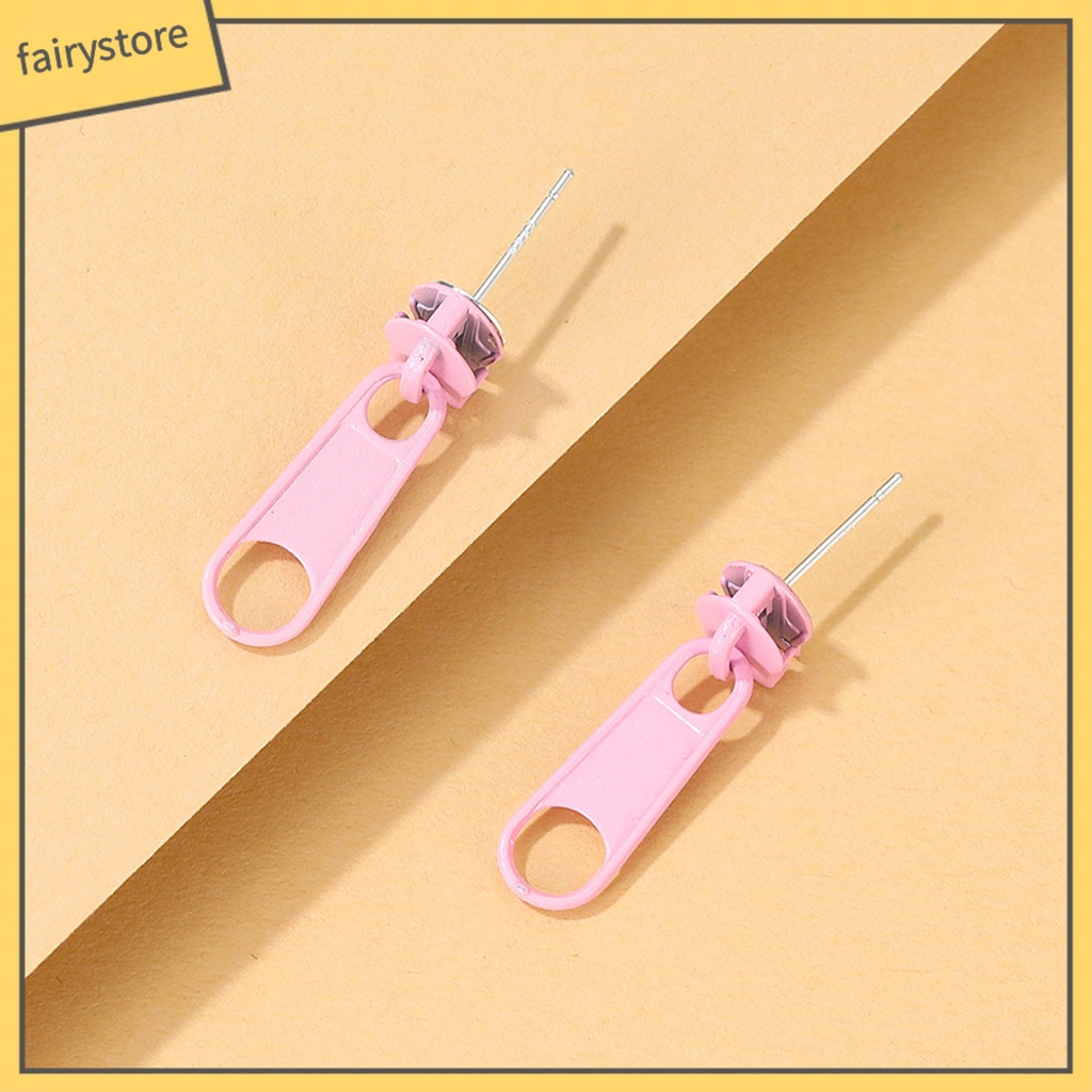 1 Đôi Bông Tai Hình Khóa Kéo Hoạt Hình Màu Kẹo Ngọt Dành Cho Nữ
