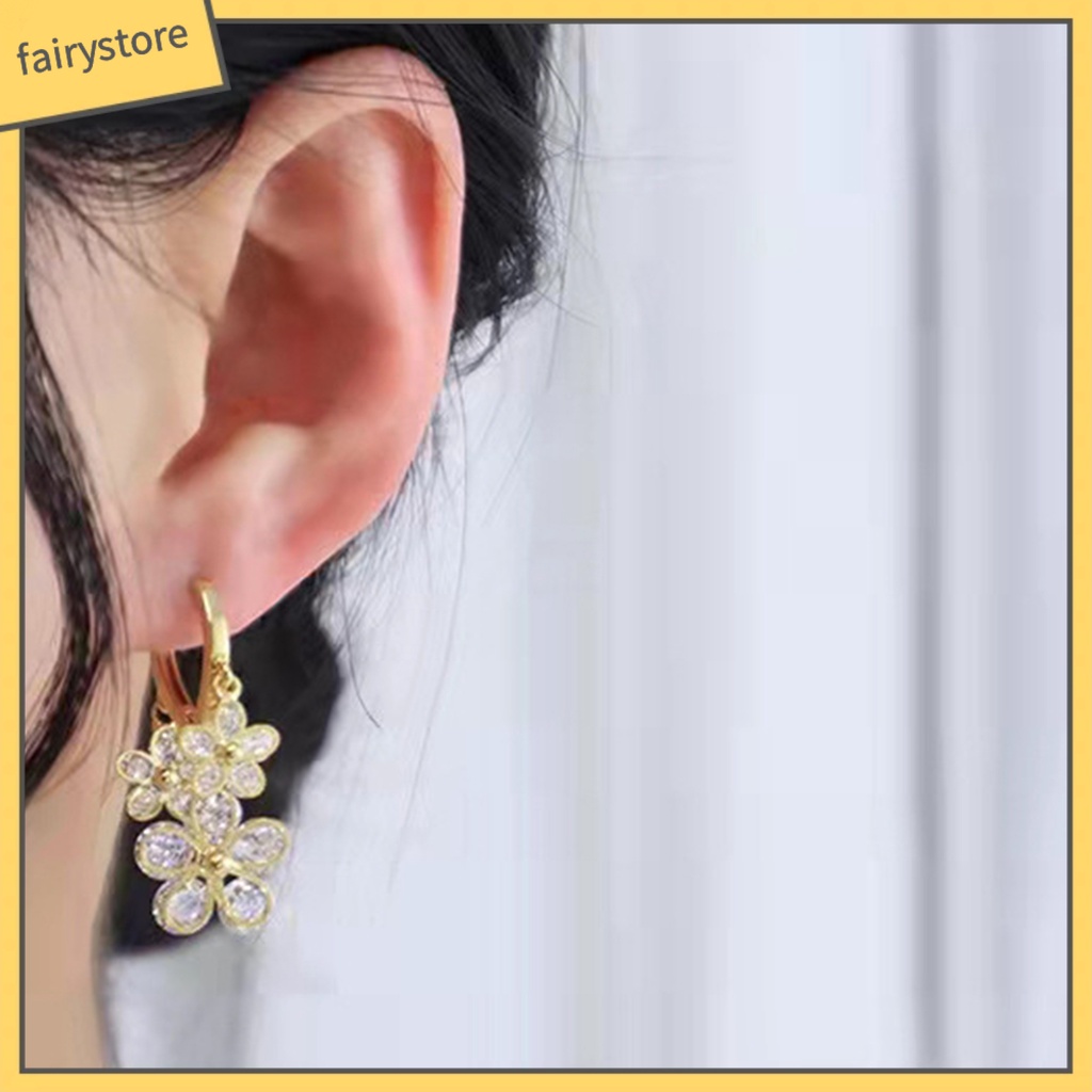 1 Đôi Bông Tai Tròn Đính Hoa Tua Rua Lấp Lánh Dành Cho Nữ