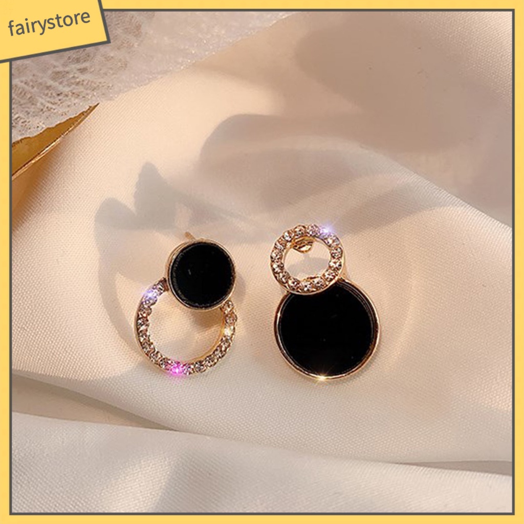 1 Đôi Bông Tai Tròn Đính Đá Thời Trang Dành Cho Nữ