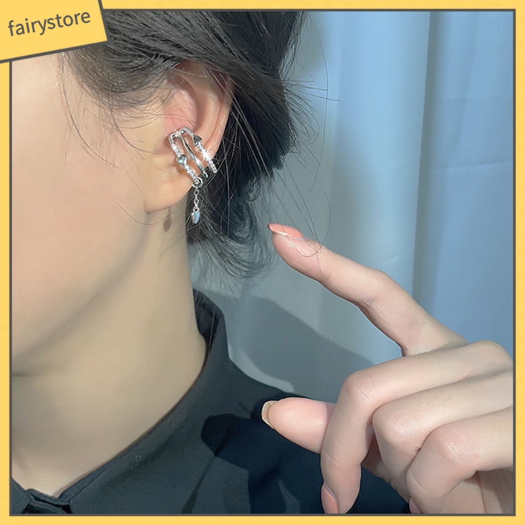 1 Khuyên Kẹp Vành Tai Nhiều Lớp Không Cần Khoan Lỗ Hình Trái Tim Đính Đá Thời Trang