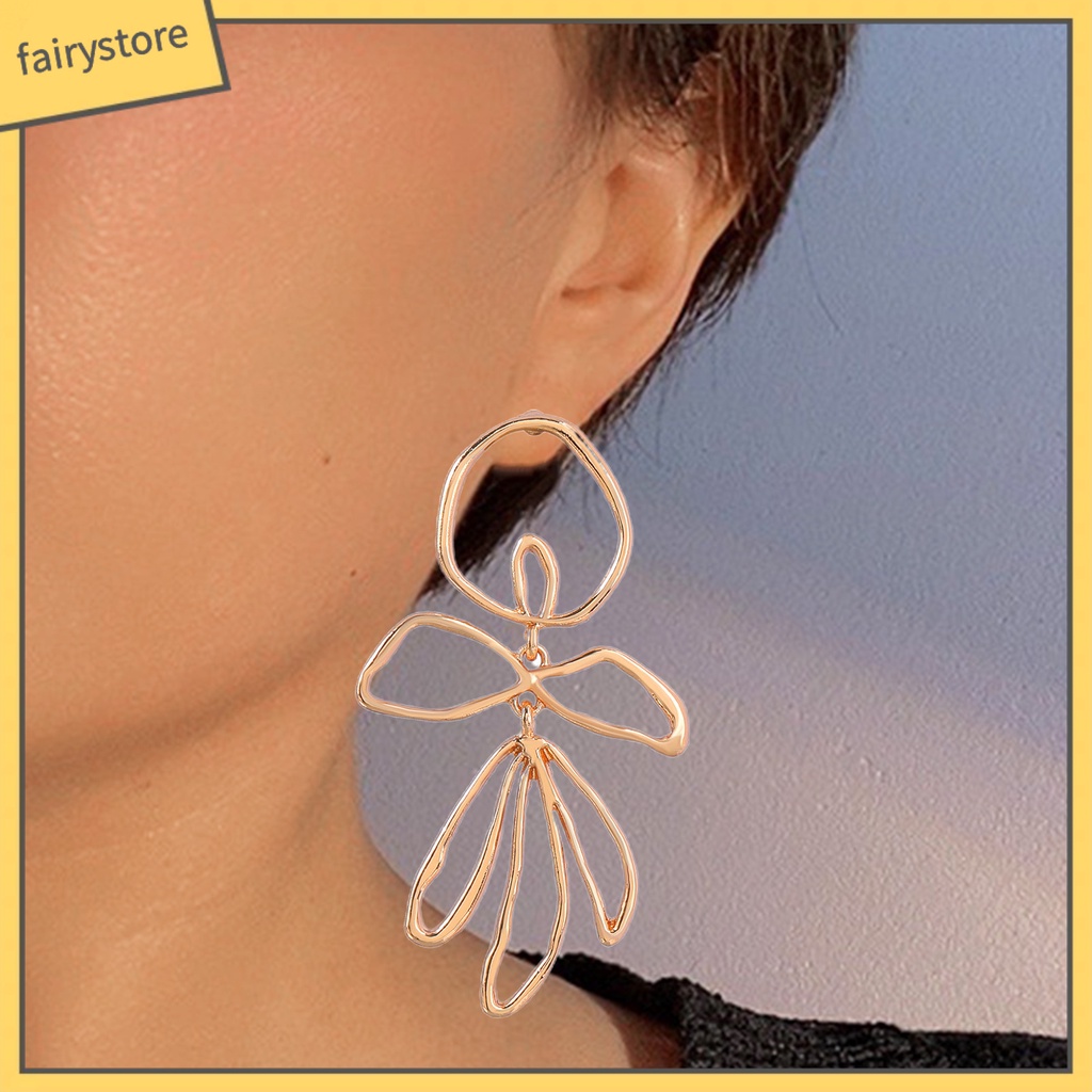 1 Đôi Bông Tai Hình Học Lớn Không Đối Xứng Bằng Hợp Kim Thời Trang Dành Cho Nữ