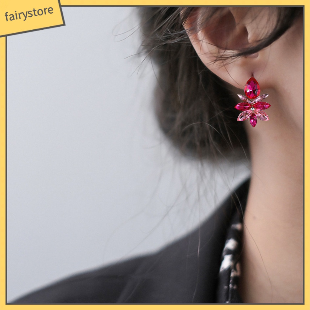 1 Đôi Bông Tai Hợp Kim Hình Giọt Nước Đính Đá Sang Trọng