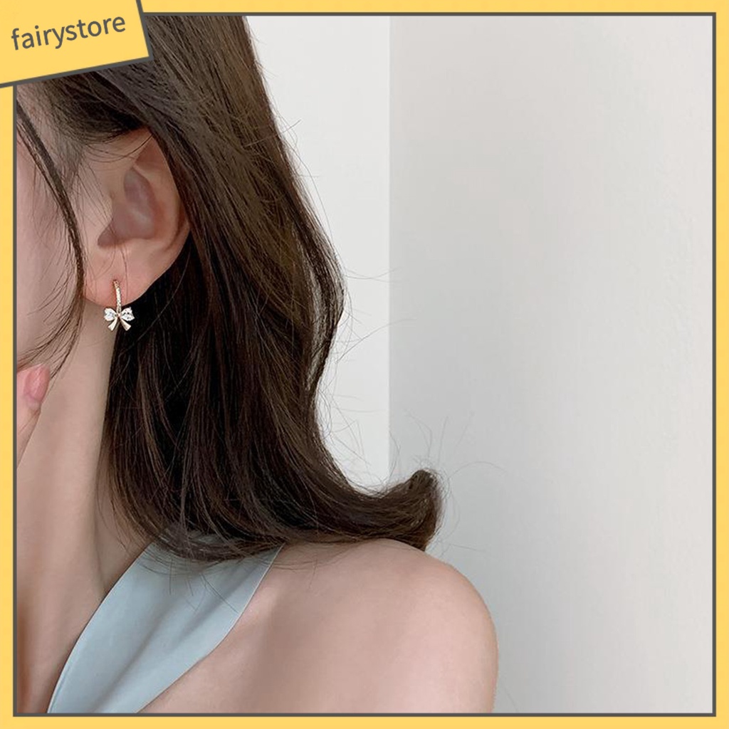 1 Đôi Bông Tai Hình Nơ Đính Đá Zircon Phong Cách Hàn Quốc Dành Cho Nữ