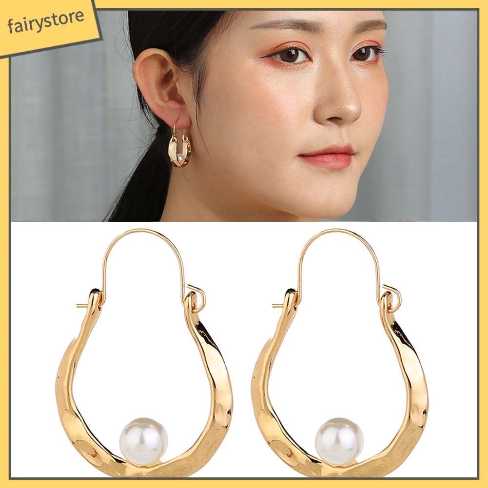 Bông Tai Chữ U Đính Ngọc Trai Giả Bằng Hợp Kim Đơn Giản Thời Trang Dành Cho Nữ