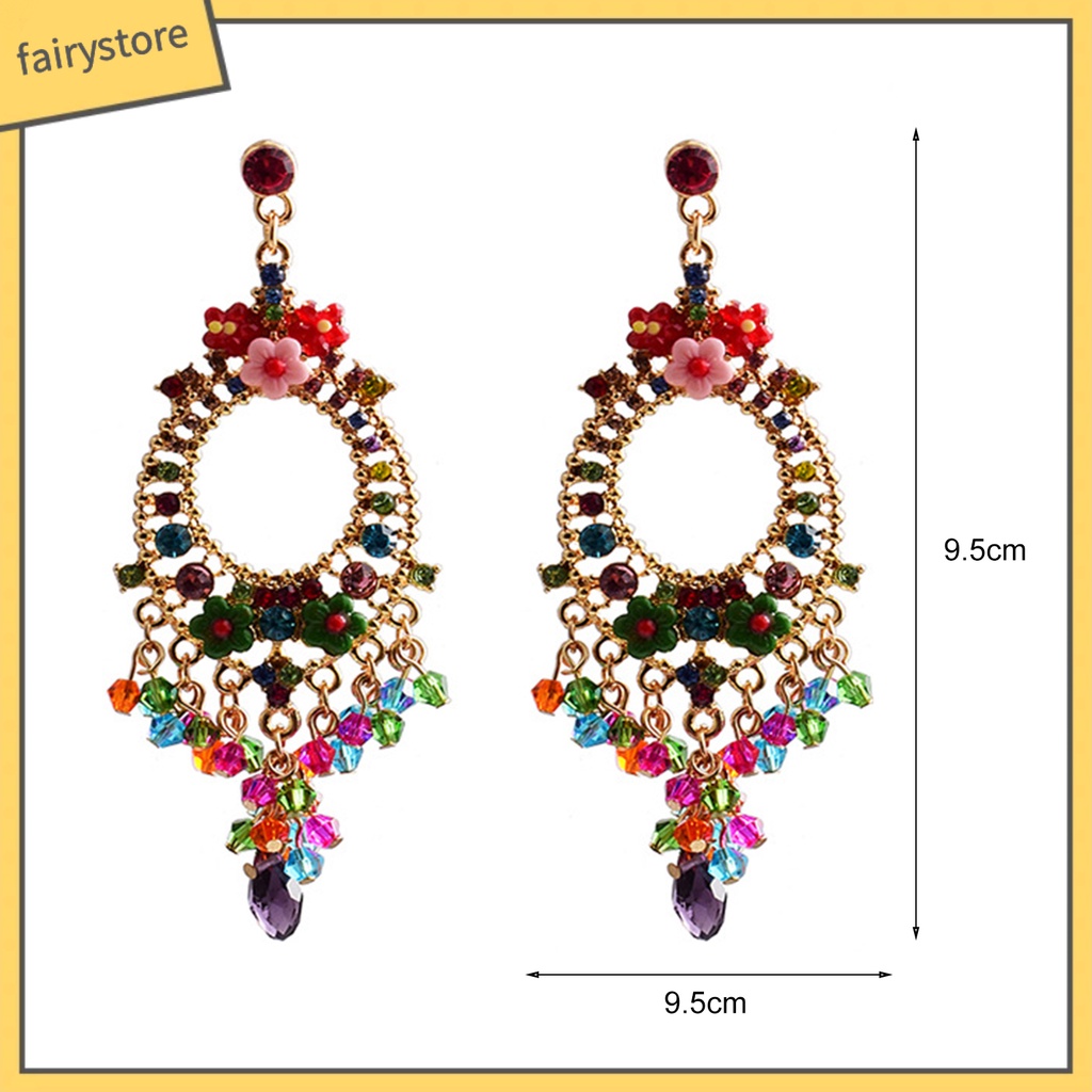 1 Cặp Bông Tai Tua Rua Đính Đá Nhiều Màu Phong Cách Bohemian