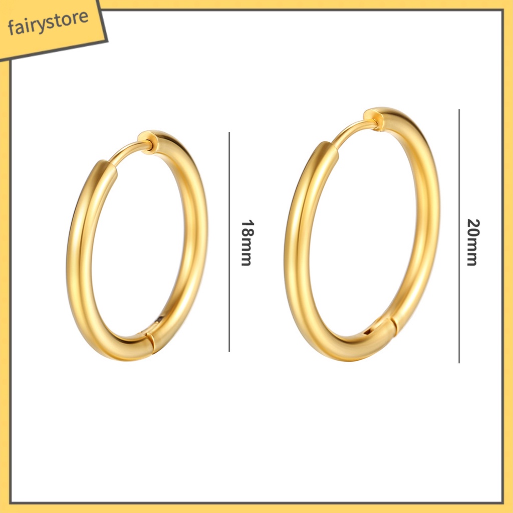 1 Đôi Bông Tai Tròn Bằng Thép Không Gỉ Màu Bạc Bóng Thanh Lịch Thời Trang