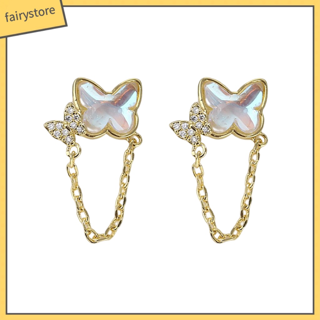 1 Đôi Bông Tai Mini Hình Bướm Đính Đá Mặt Trăng Nhân Tạo Thời Trang Dành Cho Nữ