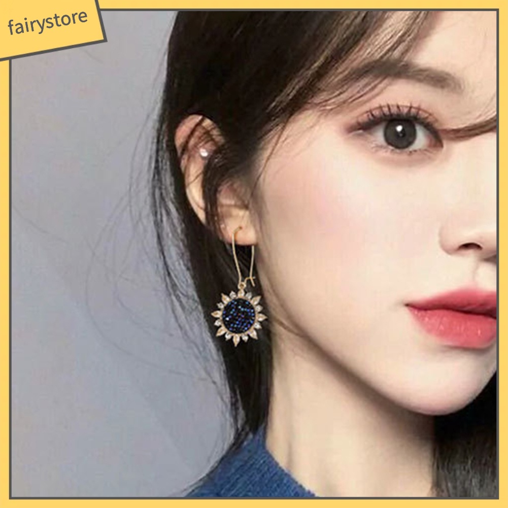 Bông Tai Hình Hoa Hướng Dương Đính Đá Zircon Sang Trọng Cho Nữ