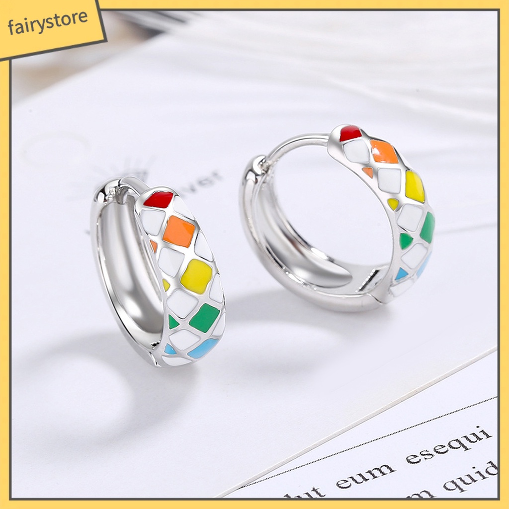 1 Đôi Bông Tai Tròn Họa Tiết Kẻ Ô Phong Cách Hàn Quốc Dành Cho Nữ