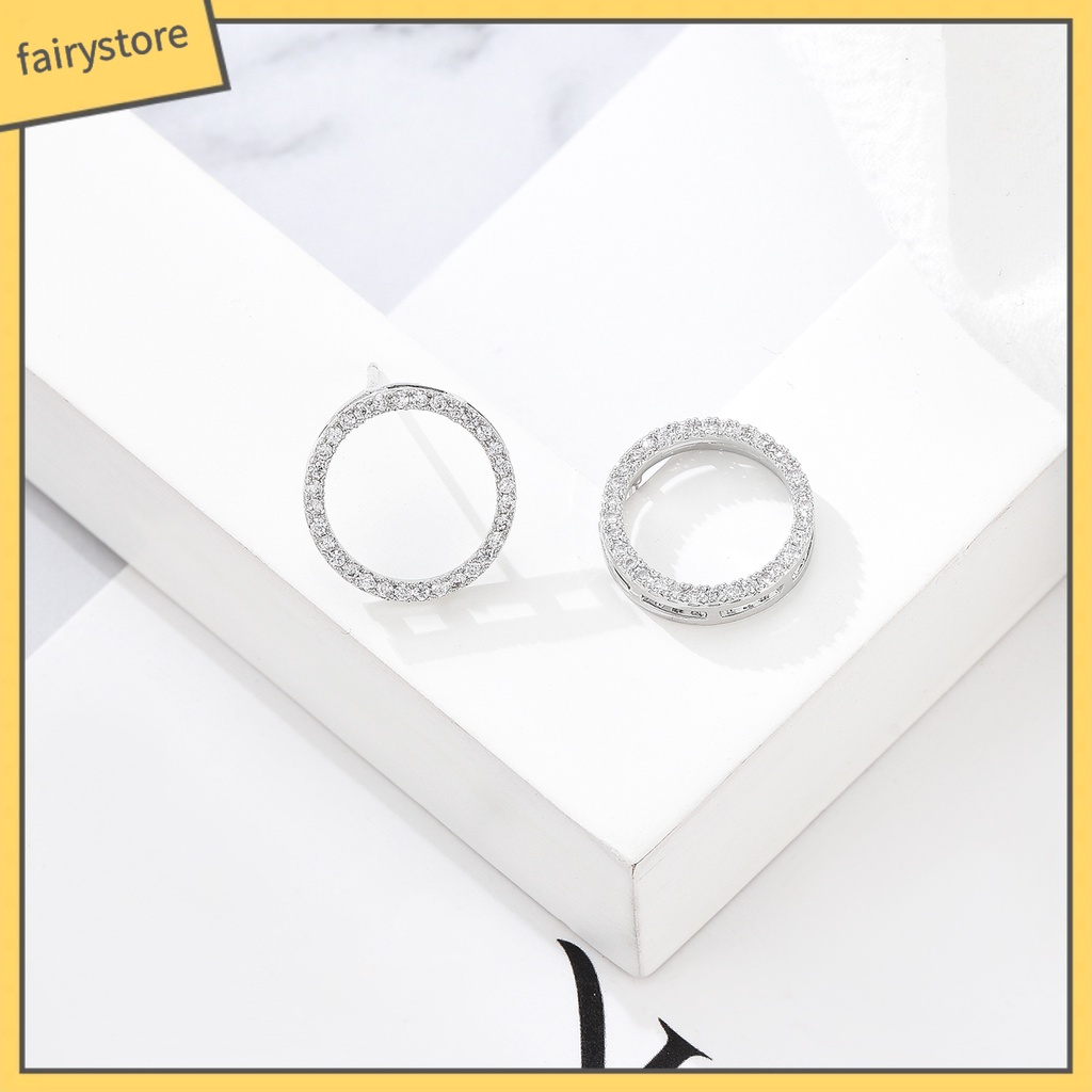 Bông Tai Hình Tròn Đính Đá Zircon Hình Trái Tim Đơn Giản Cho Nữ