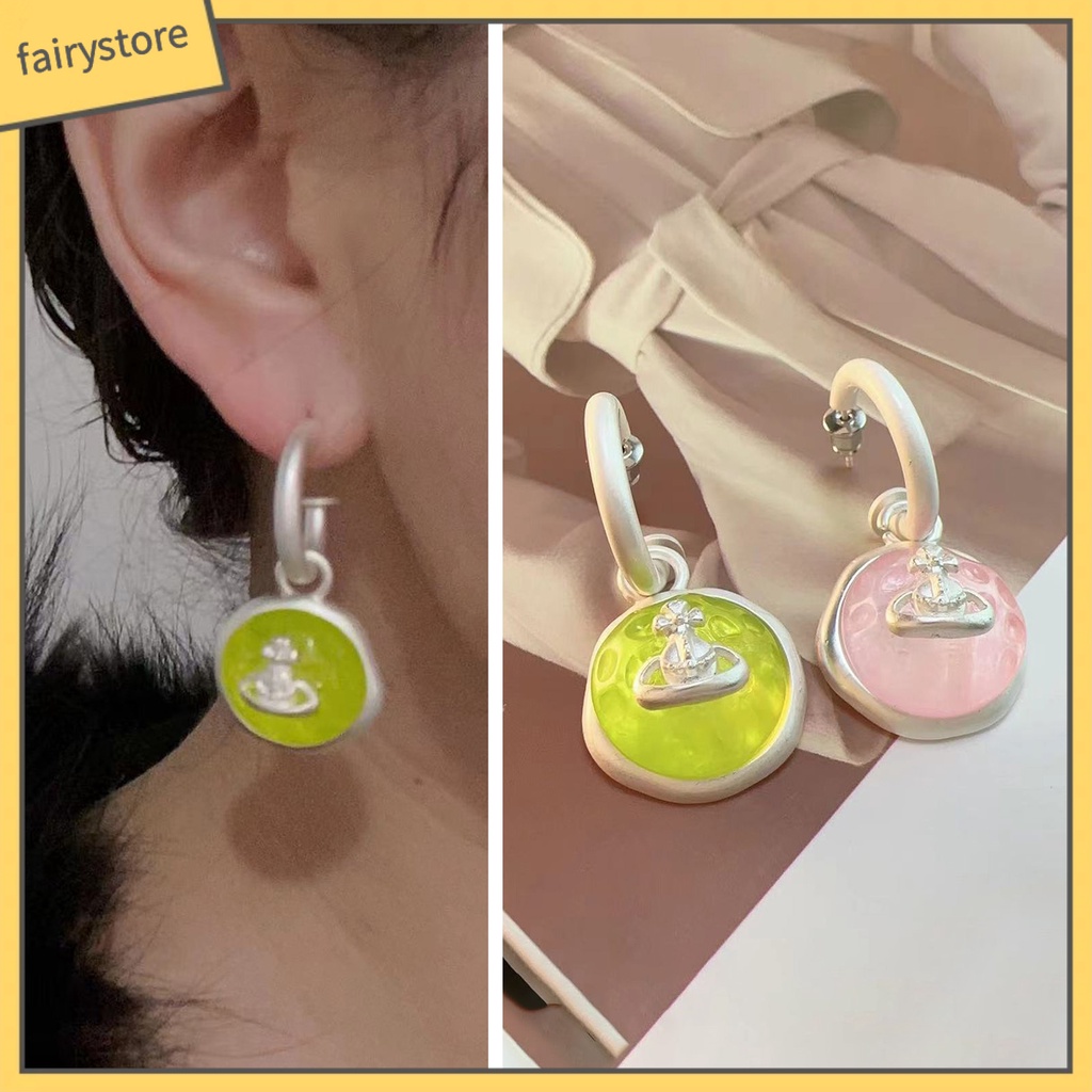 1 Đôi Bông Tai Vòng Chữ C Màu Kẹo Ngọt Kiểu Dáng Hình Học Sang Trọng Dành Cho Nữ