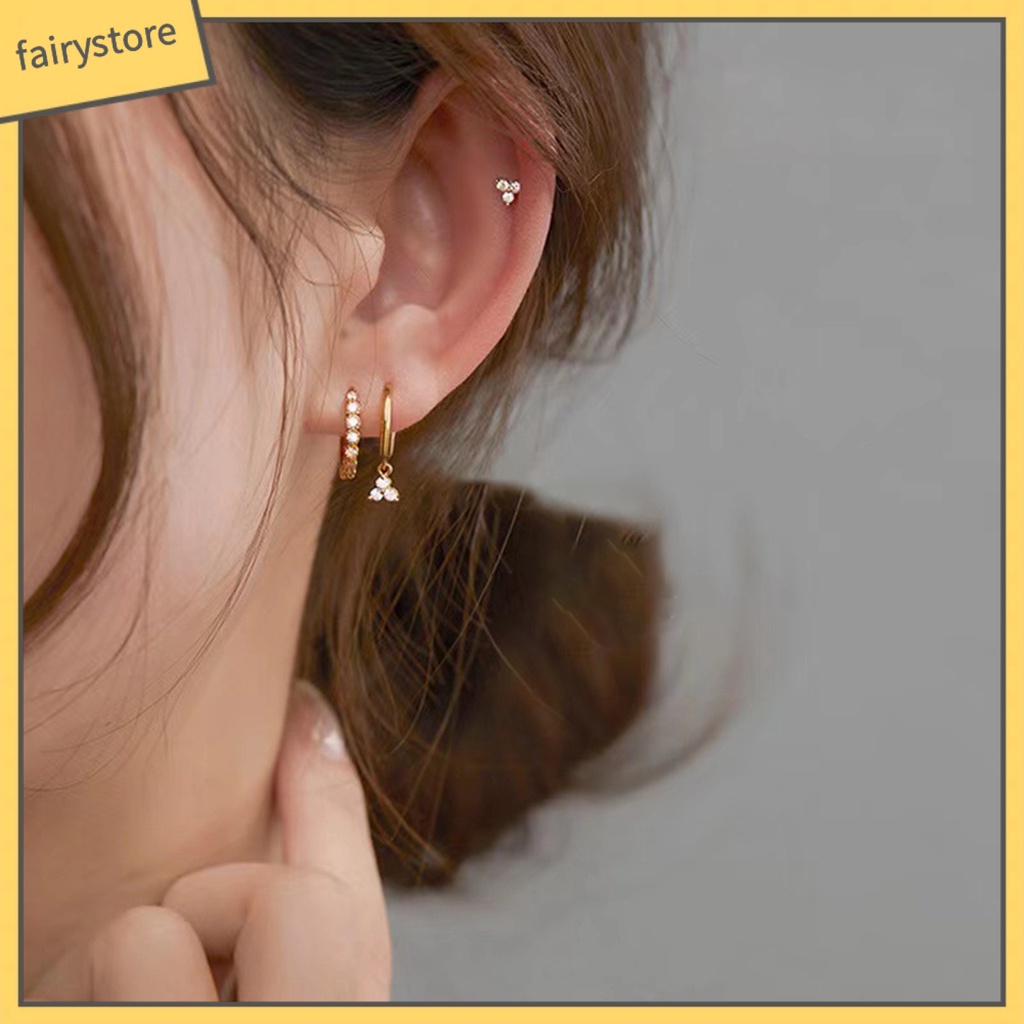 Bông Tai Đinh Tán Mini Đính Đá Thanh Lịch Cho Nữ