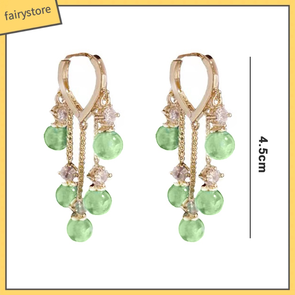 [FRO] 1 Đôi Bông Tai Thời Trang Bắt Mắt Mạ Vàng Ngọc Lục Bảo Tua Rua Đánh Bóng Tinh Tế Màu Xanh Lá Cây Nhân Tạo