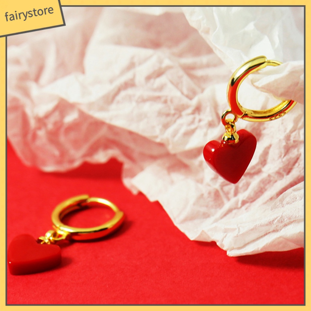 1 Đôi Bông Tai Hình Trái Tim Đỏ Viền Mịn Phong Cách Hàn Quốc Dành Cho Nữ