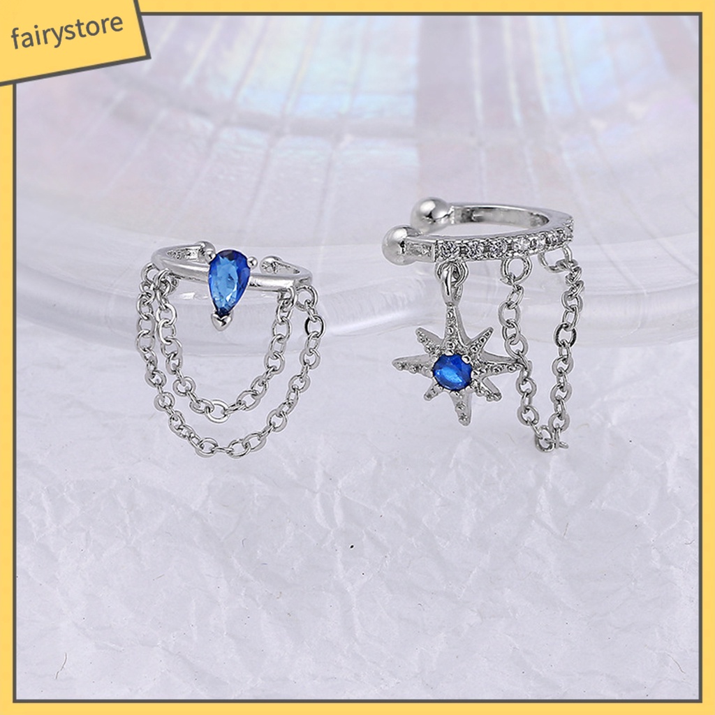 [FRO] 1 Bông Tai Dạng Kẹp Hình Học Ngôi Sao Đính Đá Zircon Phong Cách Hàn Quốc Cho Tiệc Cưới