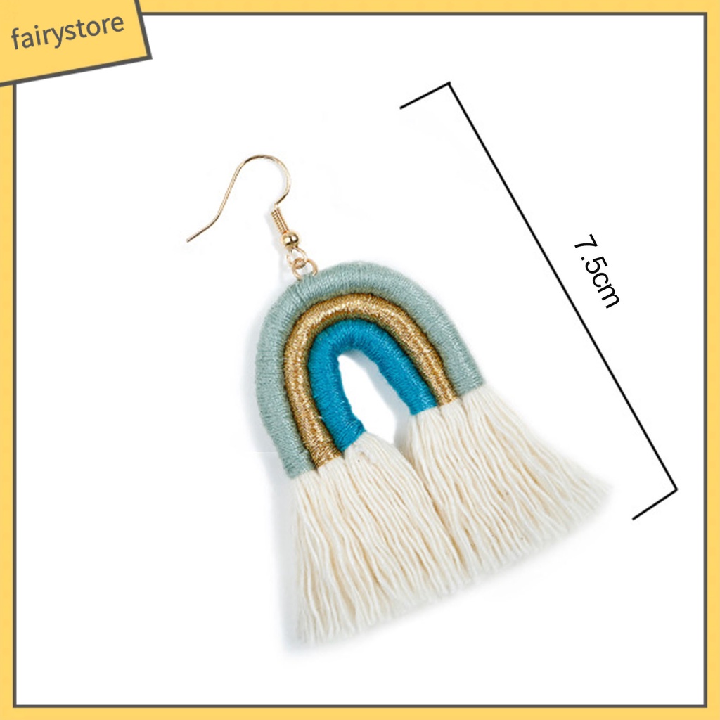 [FRO] 1 Đôi Bông Tai Móc Tua Rua Nhiều Lớp Màu Cầu Vồng Quyến Rũ Phong Cách Bohemian
