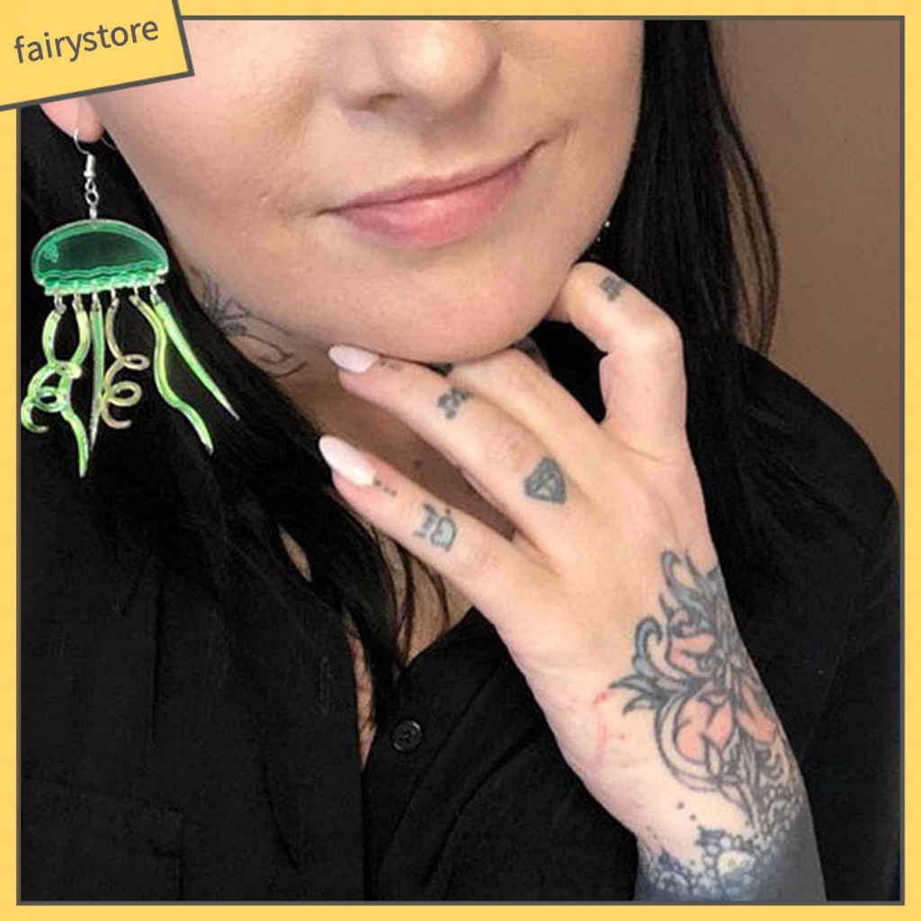 1 Đôi Bông Tai Hình Sứa Hoạt Hình Dạng Cong Bằng Acrylic Cho Nữ