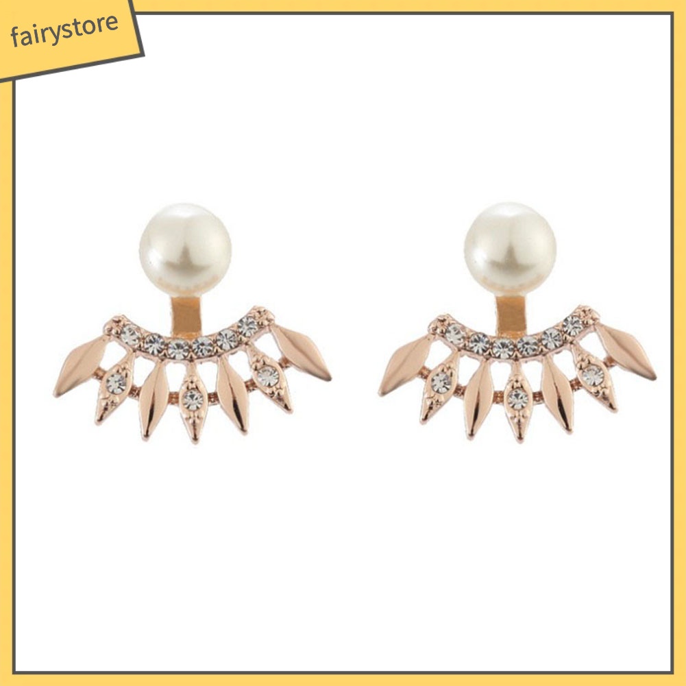 Bông Tai Hình Quạt Đính Đá &amp; Ngọc Trai Giả Thời Trang Cho Nữ