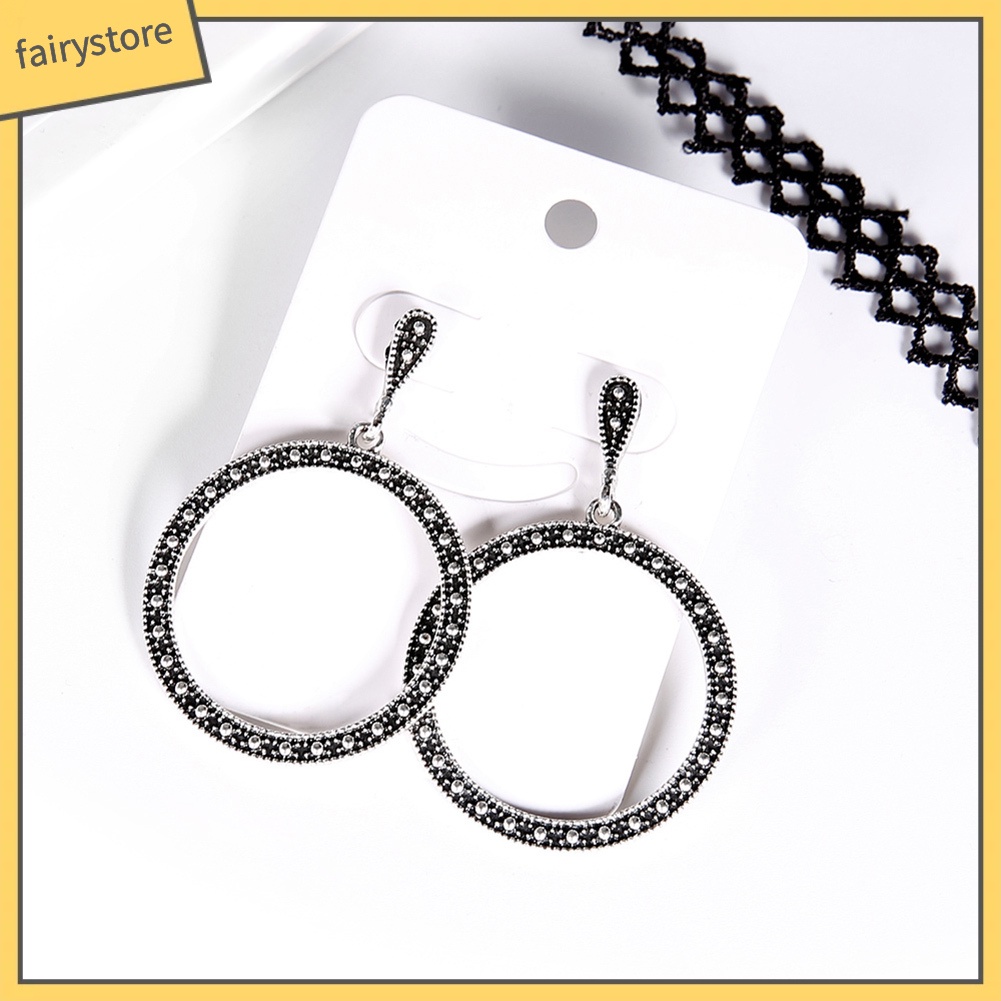 Bông Tai Tròn Đính Đá Lấp Lánh Phong Cách Vintage Dành Cho Nữ