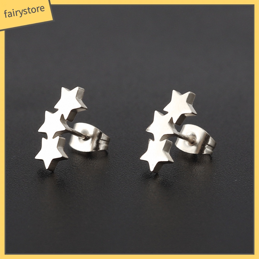 Khuyên Tai Hình Ngôi Sao Ba Cánh Bằng Thép Không Gỉ