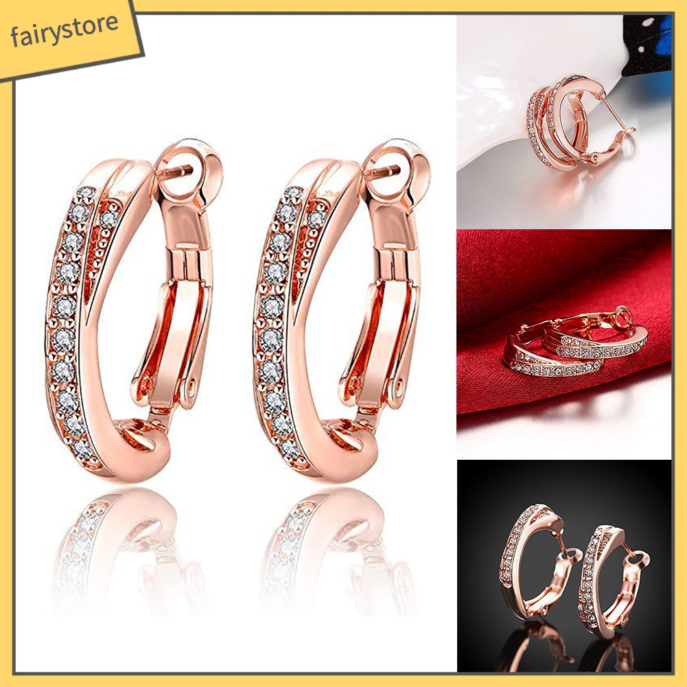 Bông Tai Tròn Đính Đá Lấp Lánh Thời Trang Thanh Lịch Dành Cho Nữ