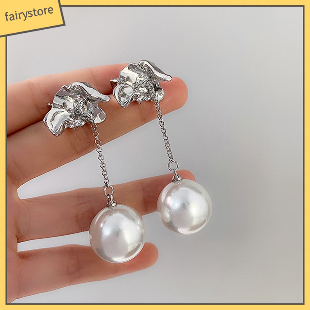 1 Đôi Bông Tai Kim Loại Tua Rua Đính Ngọc Trai Nhân Tạo Phong Cách Retro