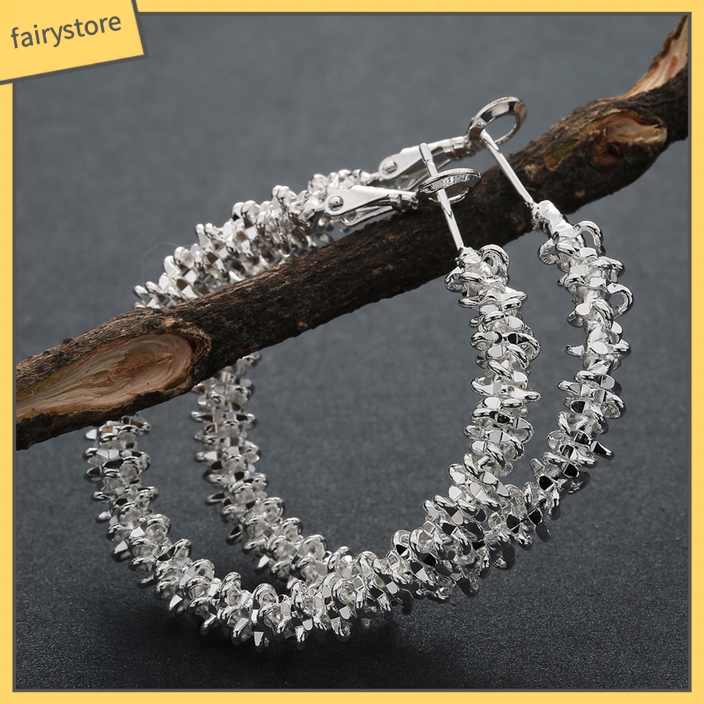 Bông Tai Mạ Bạc Dạng Vòng Chống Gỉ Sét Thời Trang Dự Tiệc Cho Nữ