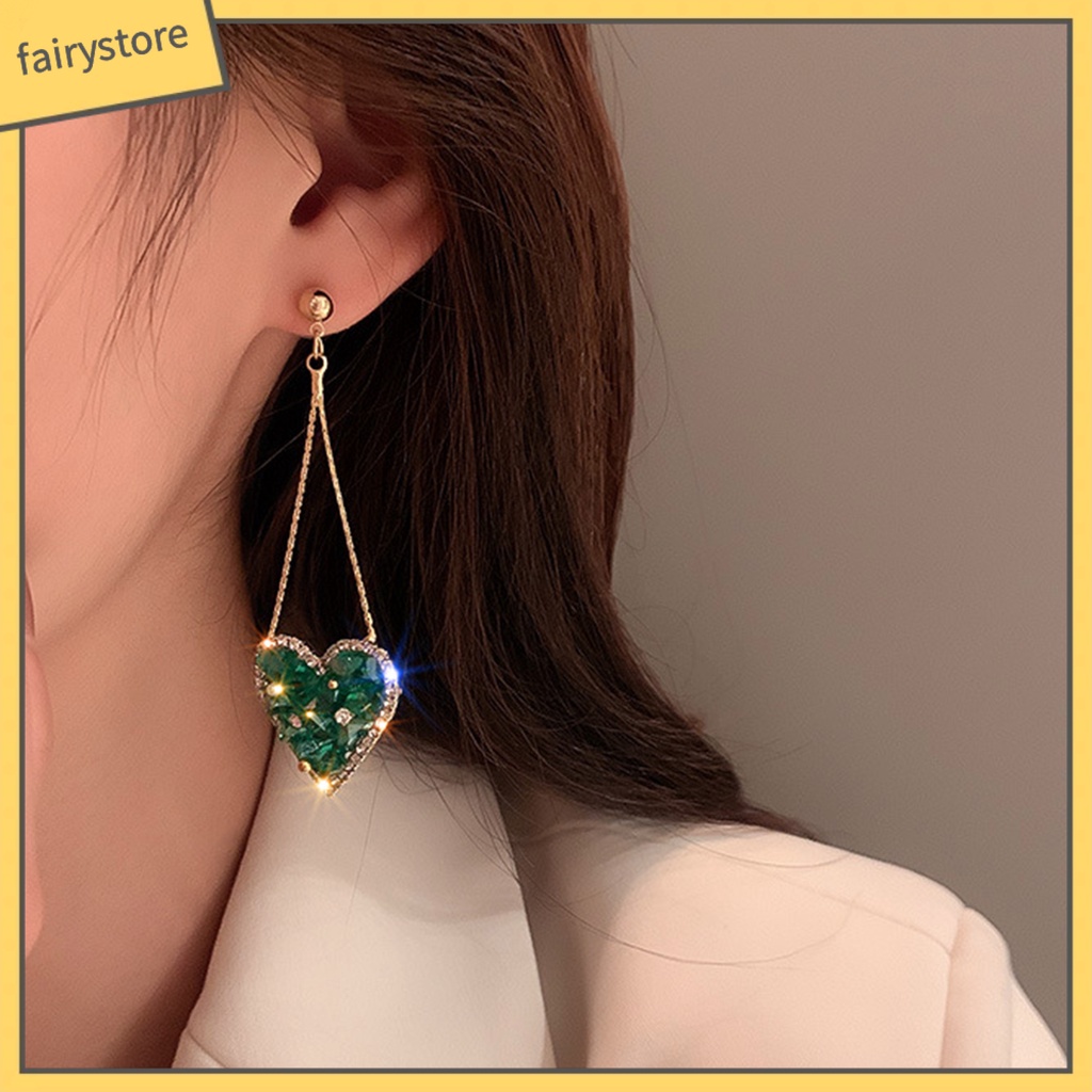 1 Đôi Bông Tai Hình Trái Tim Đính Pha Lê Lấp Lánh