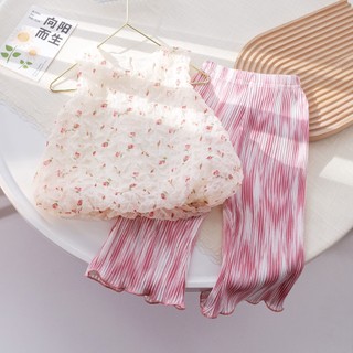 Set áo ba lỗ hoa nhí mix quần ống loe thời trang cho bé- hàng qccc