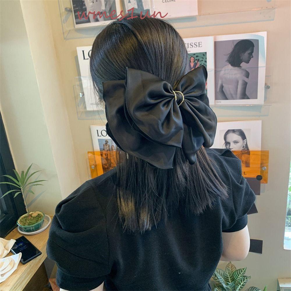 Kẹp Tóc Nơ Cỡ Lớn Màu Trơn Thời Trang Cổ Điển Cho Nữ WMES15H