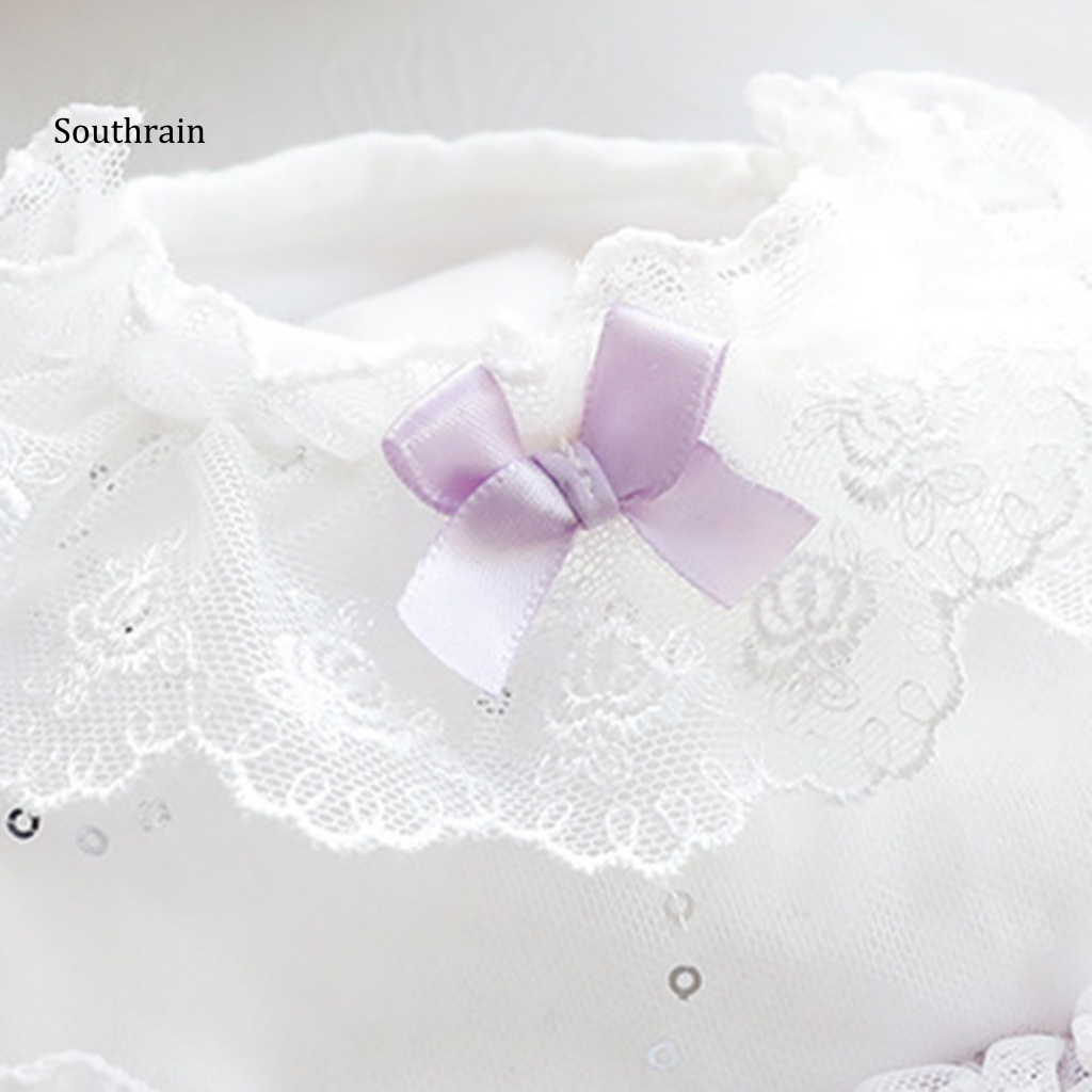 Đầm Không Tay Eo Cao Viền Ren Thắt Nơ Cho Cún Cưng