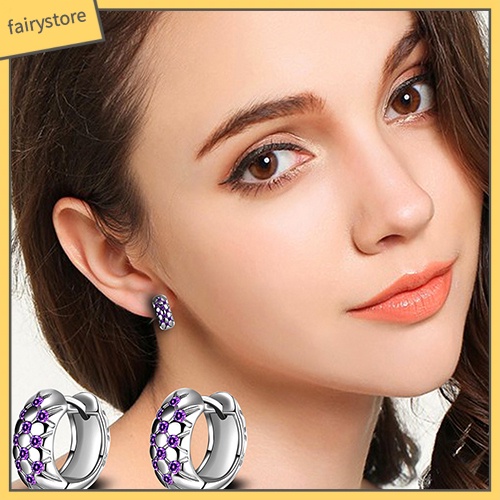 Đôi Khuyên Tai Tròn Đính Đá Tím Thanh Lịch Cho Nữ