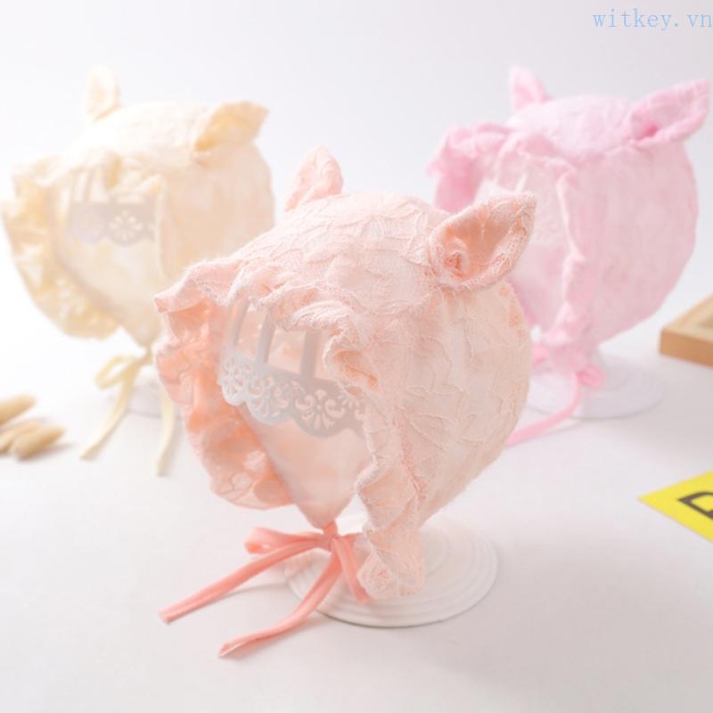 Mũ Trùm Đầu Vải Cotton Phối Ren Dễ Thương Thoáng Khí Dành Cho Bé Gái