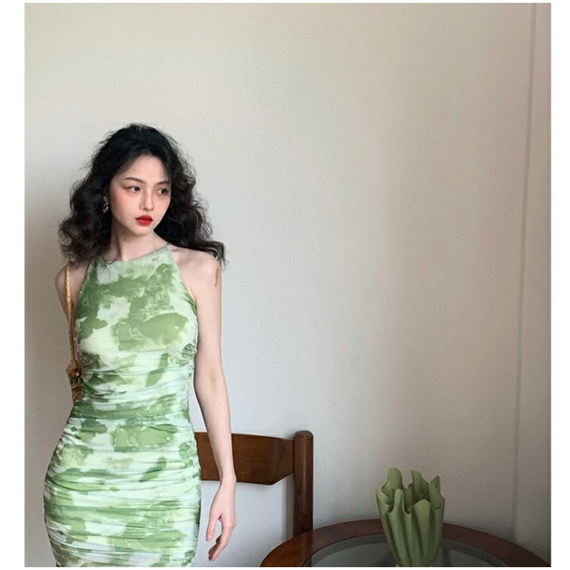 COZOK Đầm Không Tay Dáng Ôm Chiết Eo Phong Cách Thời Trang retro Hong Kong