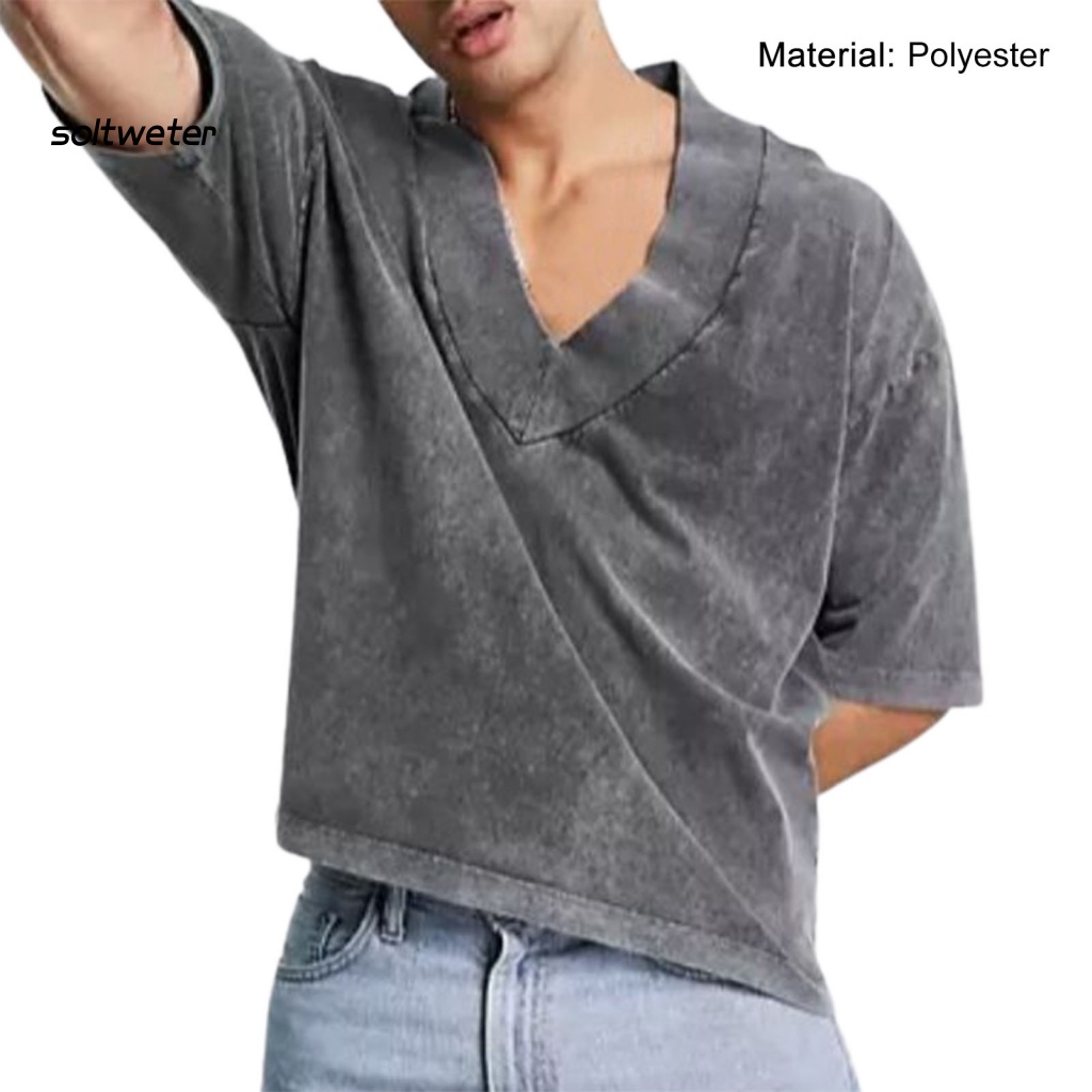 Áo Thun Cổ Chữ V Dáng Rộng Màu Sắc Tinh Khiết Phong Cách Vintage Thời Trang Mùa Hè Cho Nam