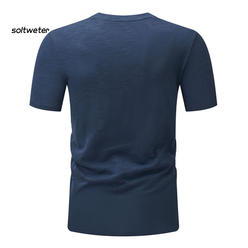 Áo Thun Tay Ngắn Cổ Tròn Màu Sắc Đơn Giản Phối Túi Phong Cách Đường Phố Cho Nam