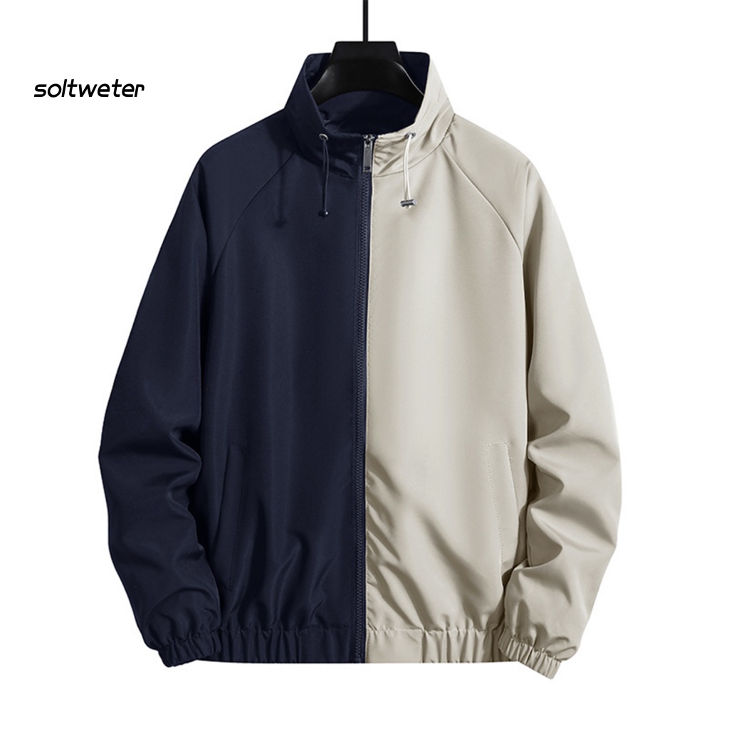 Áo Khoác Gió Cổ Đứng Co Giãn Chống Thấm Nước Giữ Ấm Phối Màu Thời Trang Cho Nam