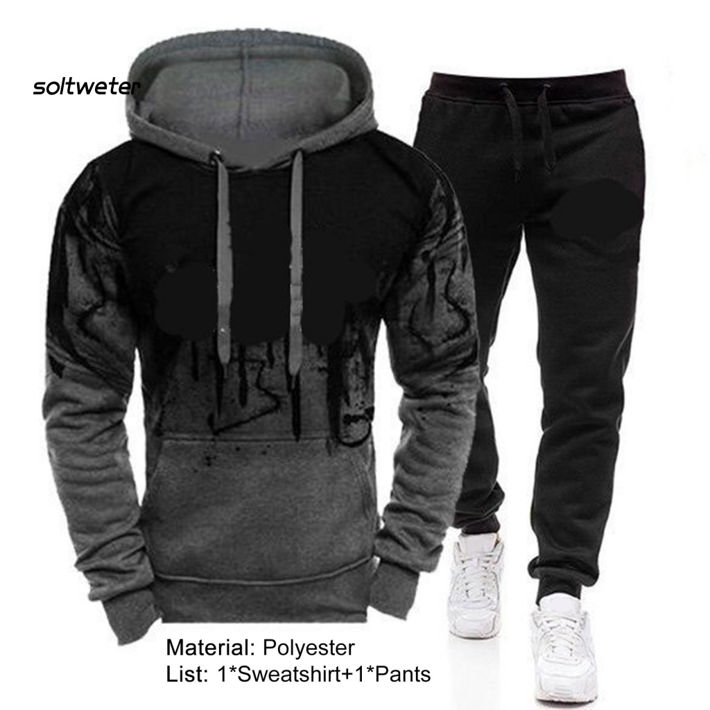 Bộ Đồ 2 Món Gồm Áo Hoodie Tay Dài Và Quần Dài Dây Rút Thấm Hút Mồ Hôi In Họa Tiết Vết Mực Thời Trang Cho Nam