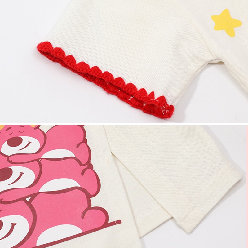 Bộ Áo Thun In Hình Gấu Dễ Thương Kèm Quần Ngắn Thời Trang Mùa Hè Cho Bé Gái 2-9 Tuổi