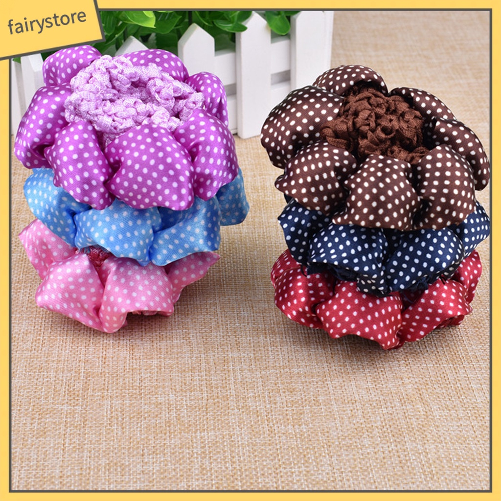 [FRO] Lưới Buộc Tóc Mềm Mại Co Giãn Cao In Họa Tiết Chấm Bi Màu Tương Phản Nhẹ Nhàng Dành Cho Nữ