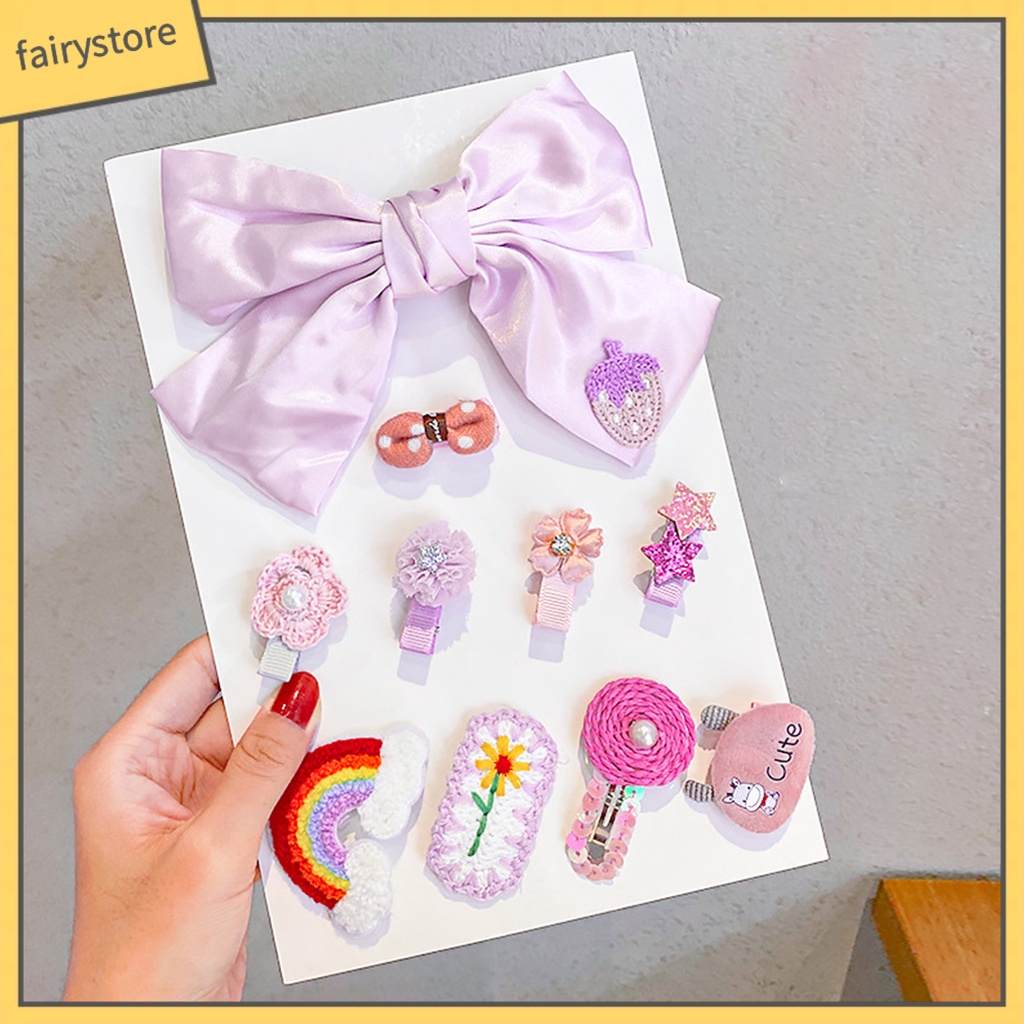 Set 10 Kẹp Tóc Hình Nơ / Trái Cây / Hoa Xinh Xắn Dành Cho Bé Gái