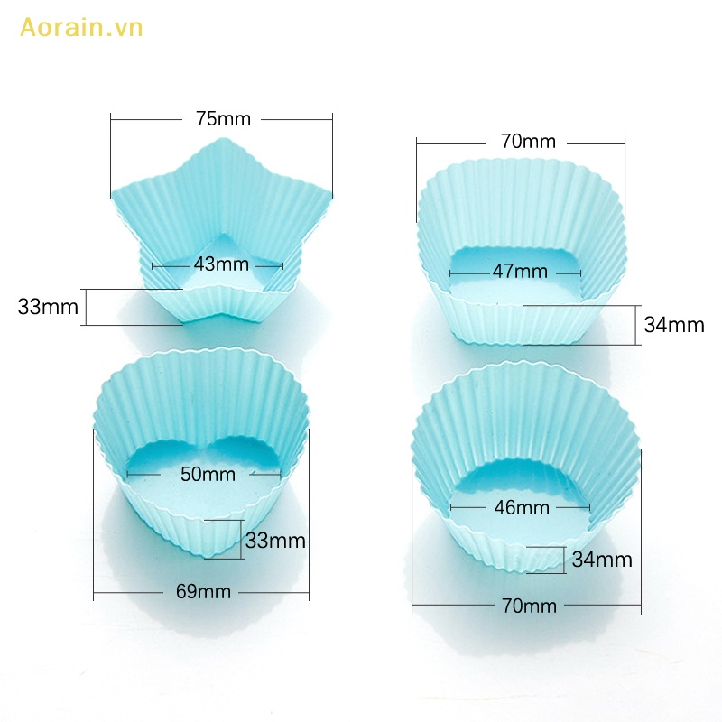 Bộ 4 Khuôn Làm Bánh Muffin Bằng Silicone Hình Vuông / Tròn / Trái Tim