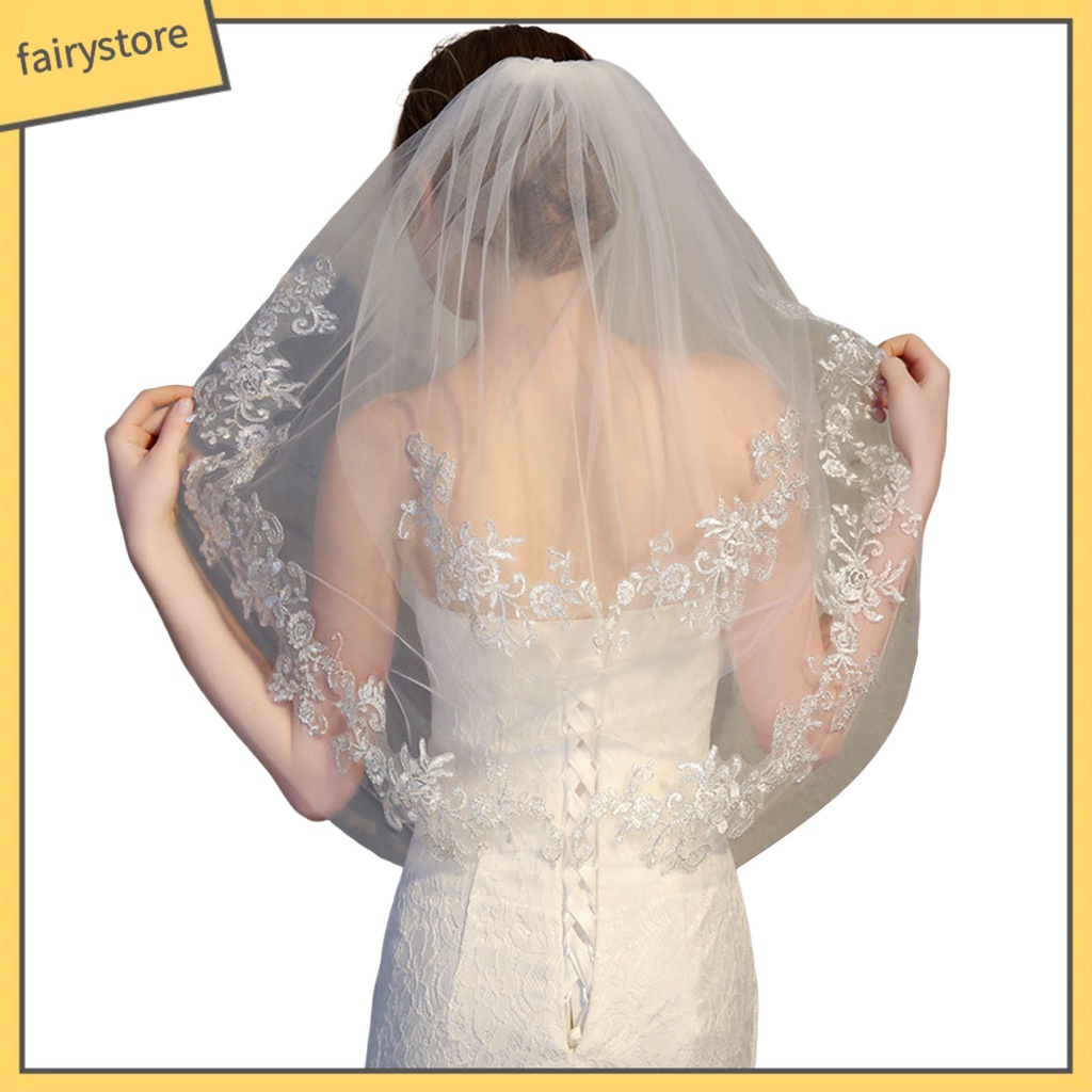 Mạng Che Mặt Vải Tuyn Trắng Thêu Hoa Lãng Mạn Dùng Cho Cô Dâu Trong Tiệc Cưới