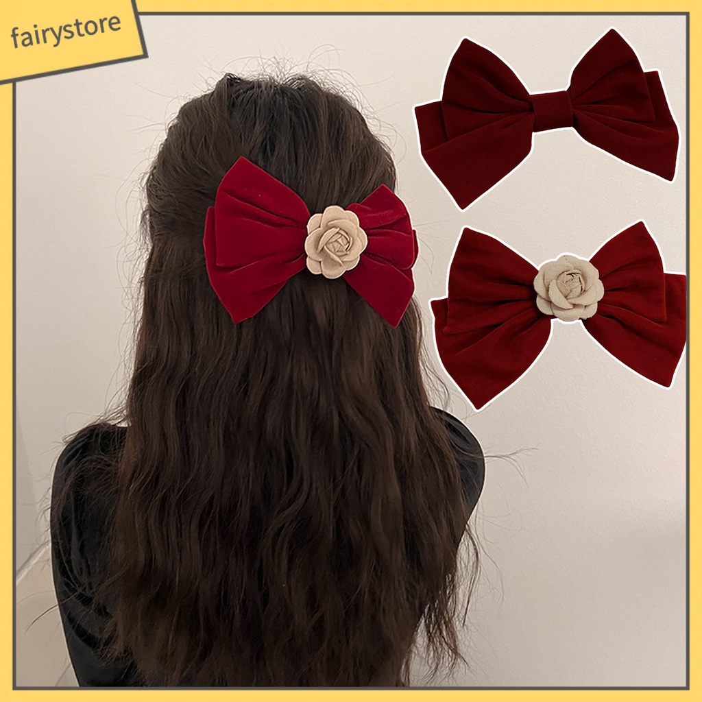 Kẹp Tóc Hình Nơ Màu Trơn Co Giãn Chống Trượt Phong Cách Hàn Quốc Dành Cho Nữ