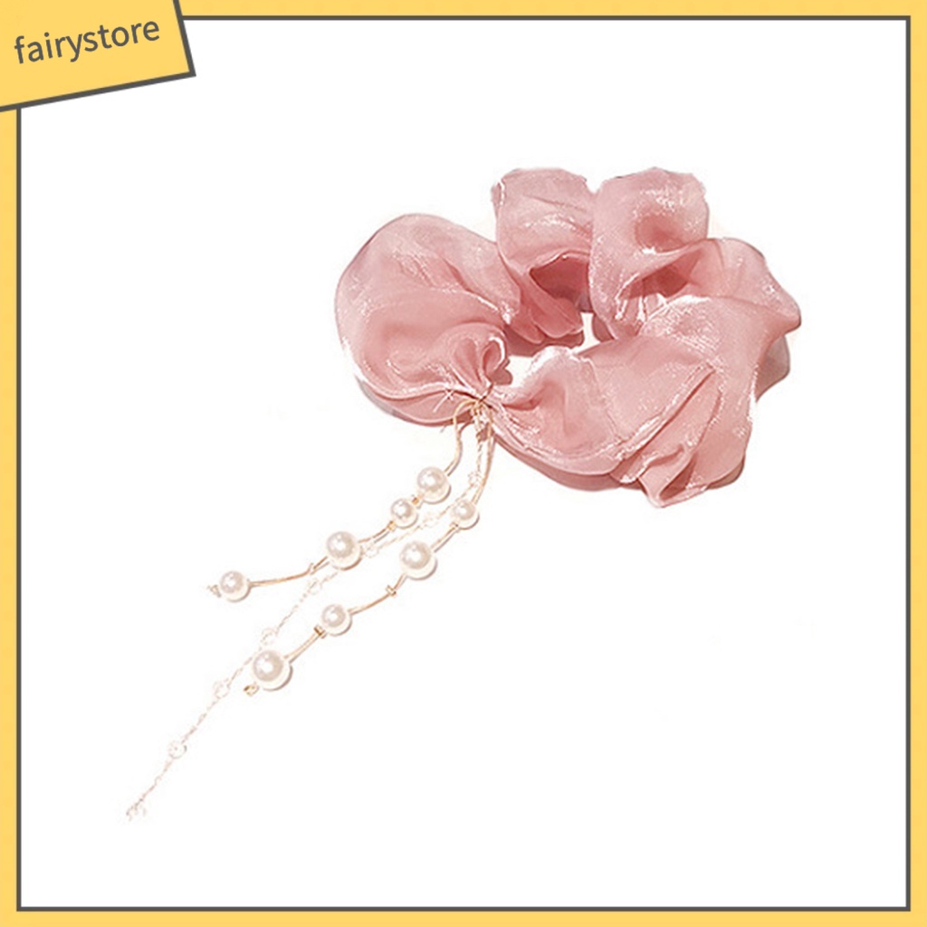 Dây Cột Tóc Satin Co Giãn Đính Ngọc Trai Giả Màu Trơn Sáng Bóng Thanh Lịch Cho Nữ