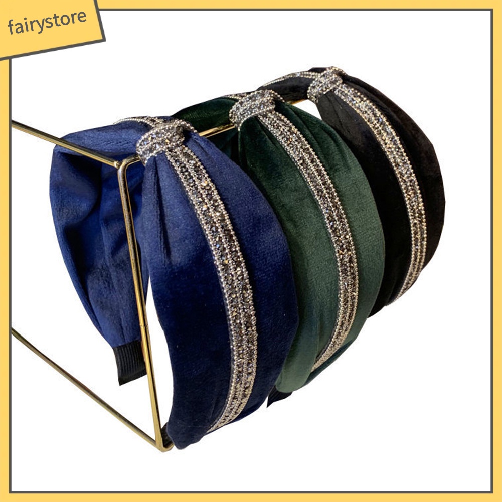 Băng Đô Cài Tóc Bản Rộng Thắt Nút Đính Đá Kiểu Vintage Cho Nữ