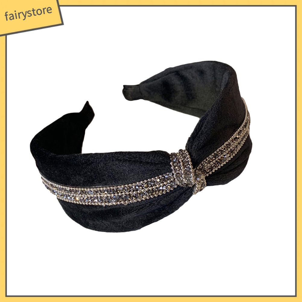 Băng Đô Cài Tóc Bản Rộng Thắt Nút Đính Đá Kiểu Vintage Cho Nữ